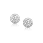 "14k yellow gold stud earrings encrusted with white tone crystals for a dazzling look"
