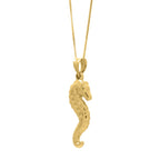 "10k yellow gold necklace with polished seahorse pendant on 18-inch chain and spring ring clasp"