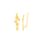 "Gold leaf branch ear climber earrings with shiny finish and climber clasps"