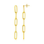 "14K yellow gold polished paperclip chain dangle earrings with pushback clasps, 75.7x5.5mm"