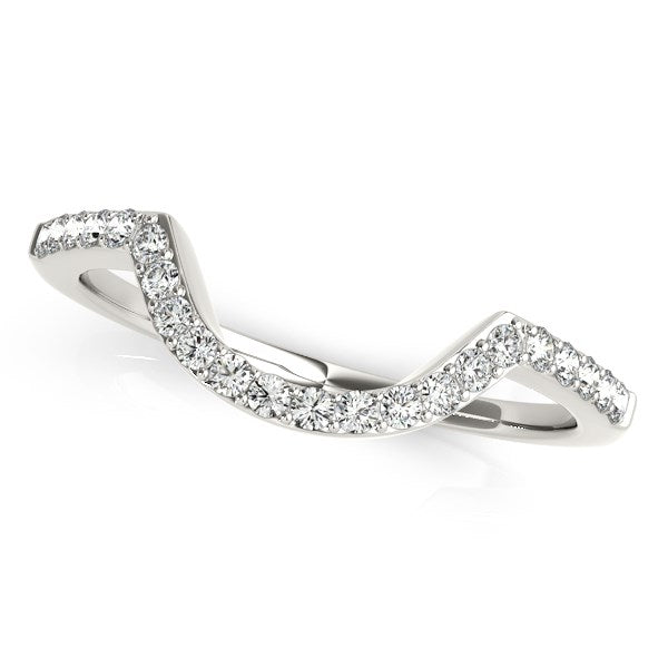 14K White Gold Curved Diamond Wedding Band (1/3 cttw) – A beautifully curved wedding band adorned with brilliant diamonds, crafted in elegant 14K white gold for a timeless and sophisticated look.