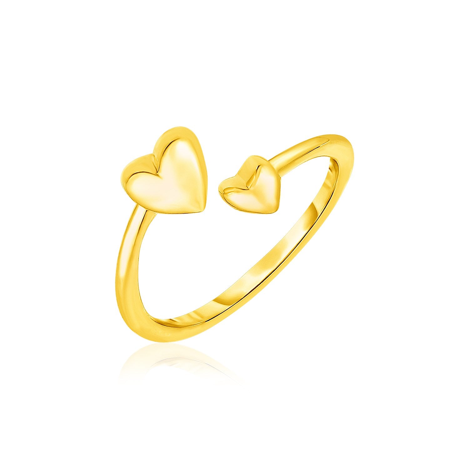 14k yellow gold bypass-style toe ring with polished heart accents, perfect for a delicate and elegant foot accessory.