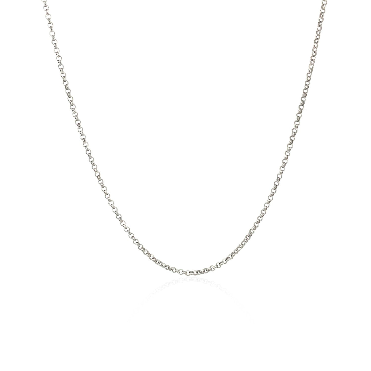 Diamond-cut rolo chain in 14k white gold, 1.10mm wide — delicate, polished, and perfect for pendants or layering.