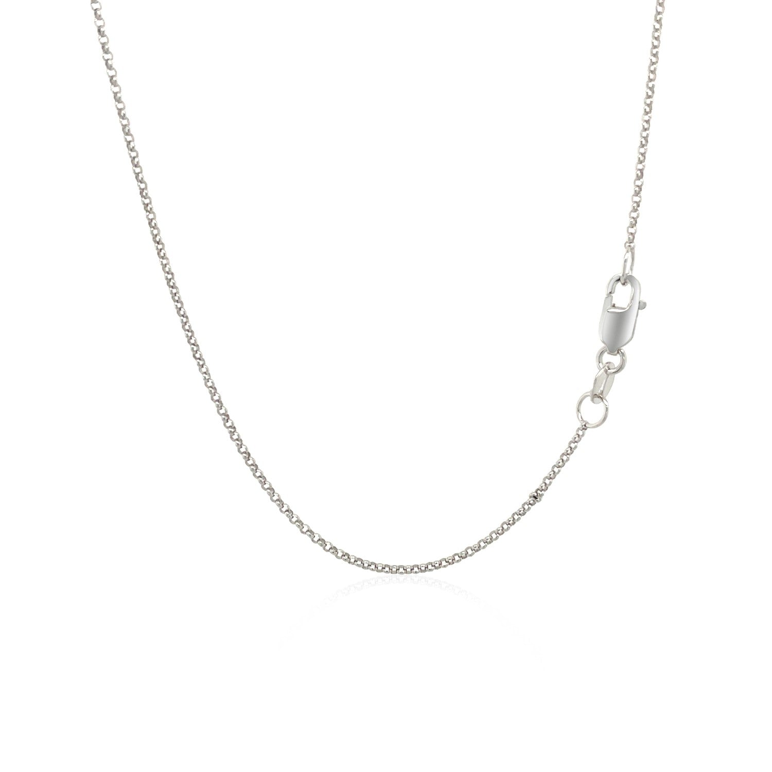 Diamond-cut rolo chain in 14k white gold, 1.10mm wide — delicate, polished, and perfect for pendants or layering.