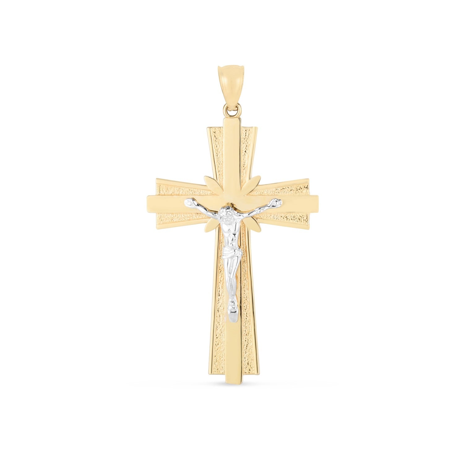 Two-tone diamond-cut pendant in 14k yellow and white gold with a high polish finish, featuring a sleek bail — stylish and versatile design for any chain.