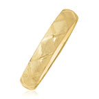 10k yellow gold thick bangle featuring polished strip borders and textured diamond-shaped details, available in 7-inch and 8-inch sizes — bold and stylish design.