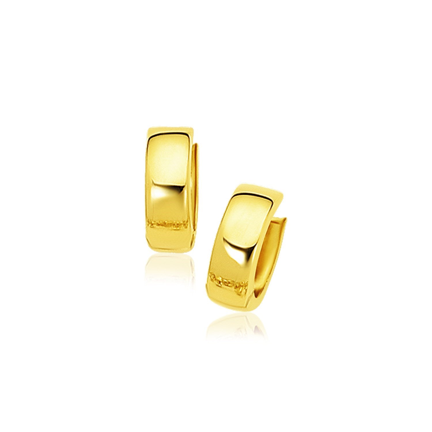 "10k yellow gold snuggable earrings with hinged snap backs, minimalist and elegant design."