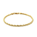 "10k yellow gold solid diamond cut rope bracelet, 2.75mm wide, classic and durable design."
