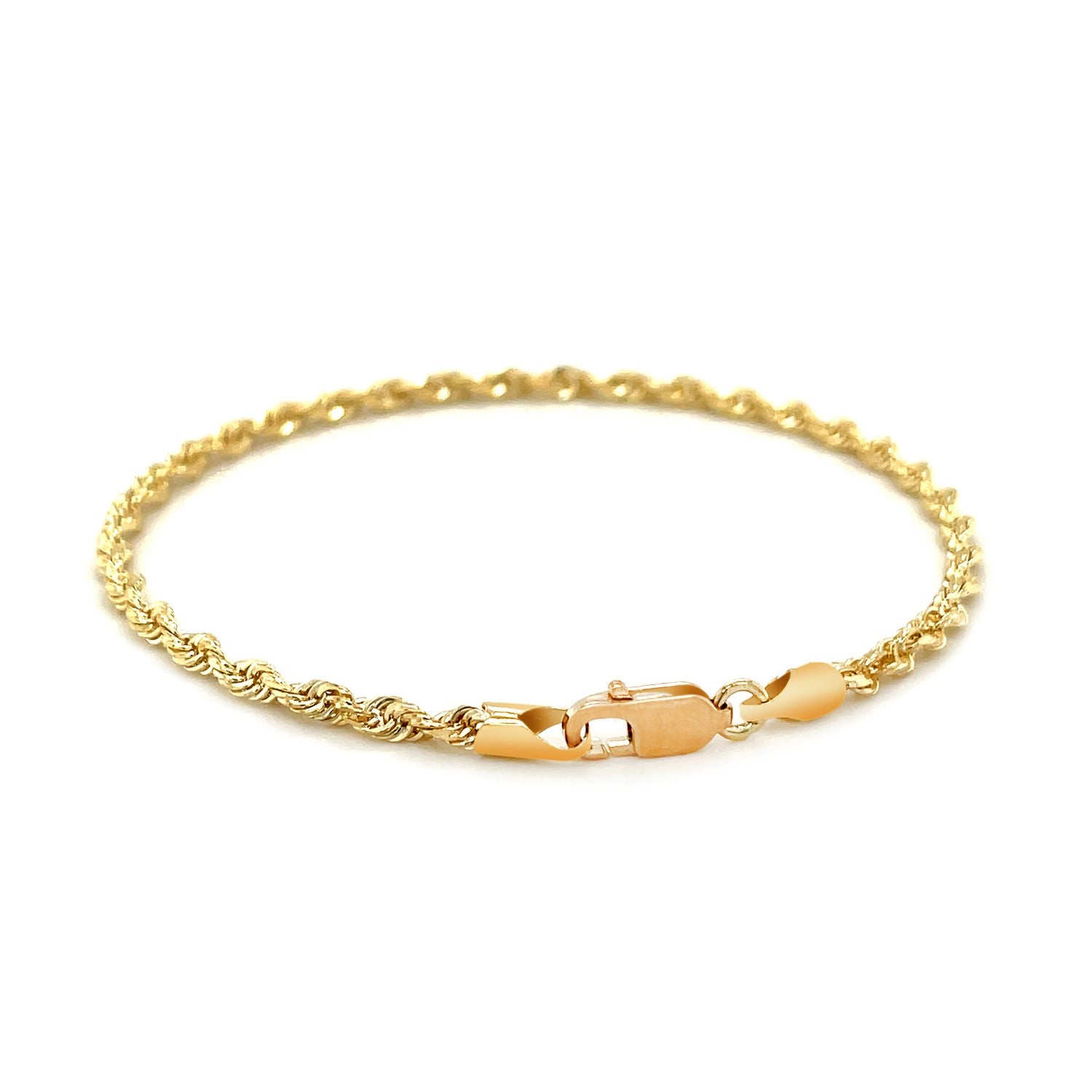 "10k yellow gold solid diamond cut rope bracelet, 2.75mm wide, classic and durable design."