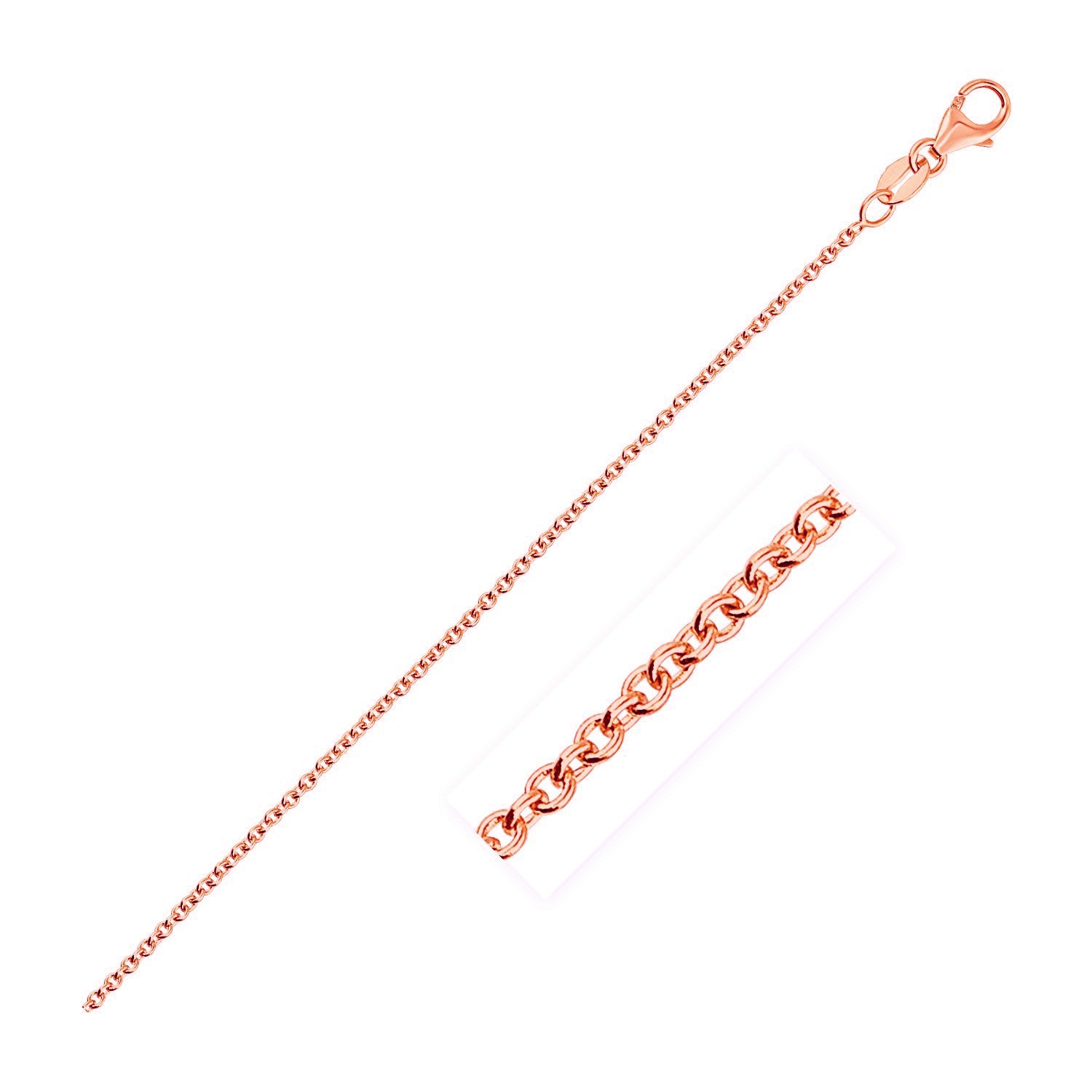 14k rose gold round cable link chain, 1.25mm width