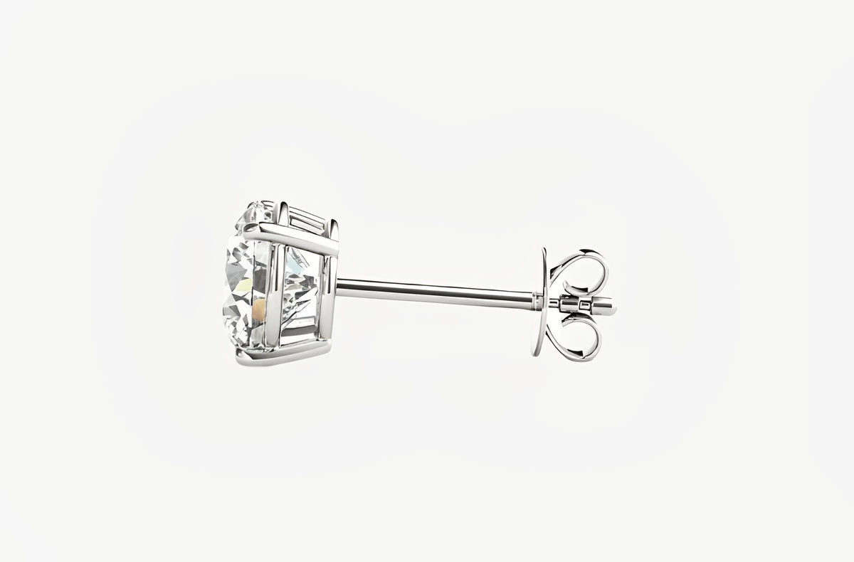 1 carat total weight IGI-certified lab grown round diamond stud earrings in 14k white gold — classic, ethical, and brilliant sparkle.