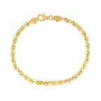 "Solid 10k yellow gold diamond cut rope bracelet, 5.0mm wide, offering a bold and brilliant shine."