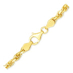 "Solid 10k yellow gold diamond cut rope bracelet, 5.0mm wide, offering a bold and brilliant shine."