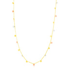 "Elegant 18-inch necklace with twinkling circles in 14K yellow, white, and rose gold, featuring a simple chain and spring ring clasp."