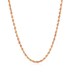"14k rose gold solid diamond-cut rope chain, 2.30mm wide."