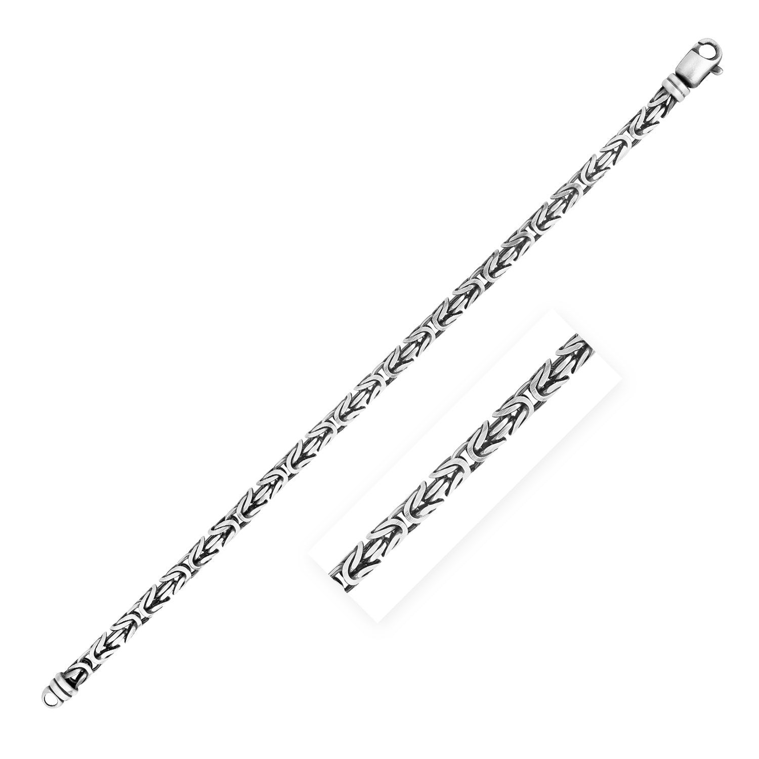 "Sterling silver Byzantine chain bracelet with bold gunmetal finish, 8.25 inches long."