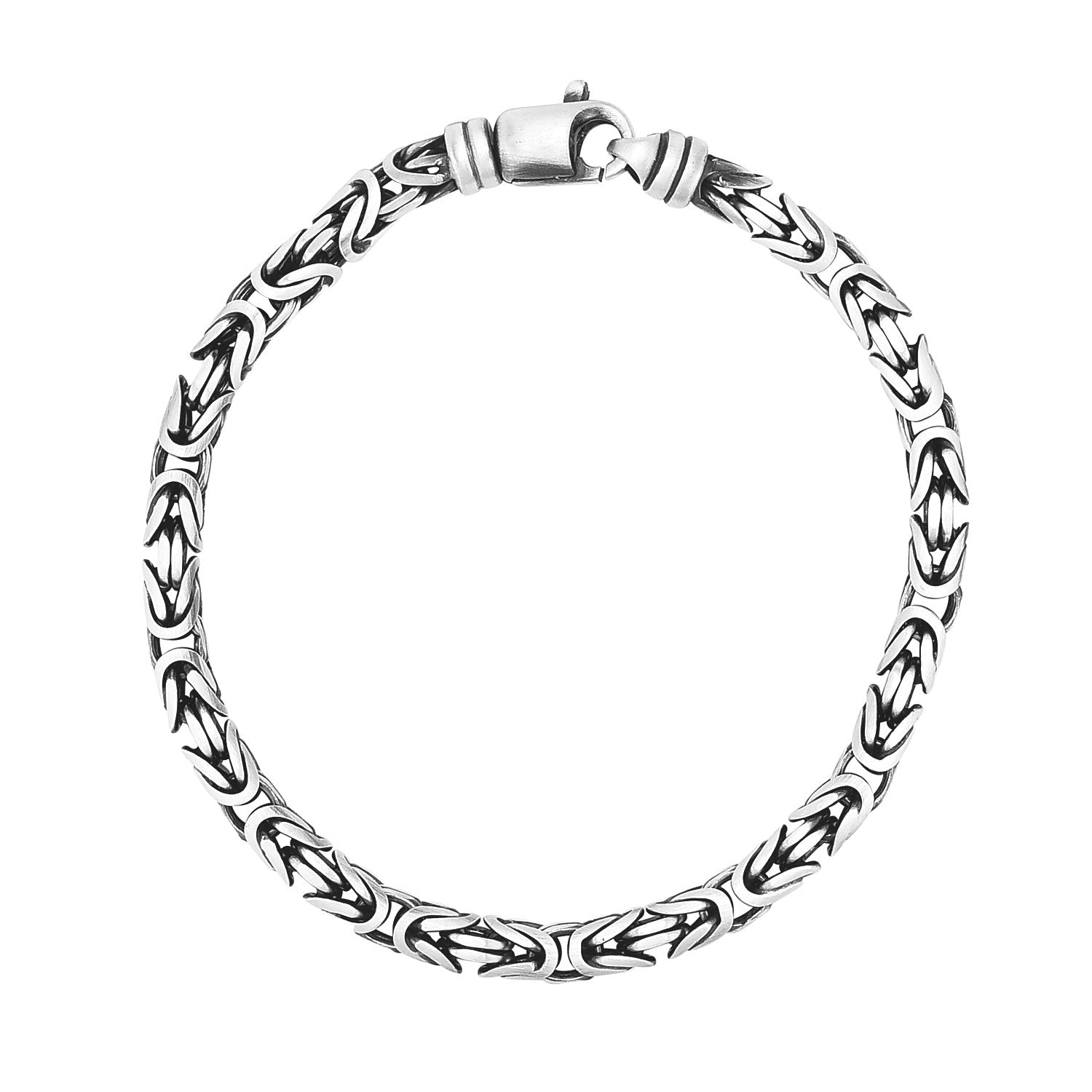 "Sterling silver Byzantine chain bracelet with bold gunmetal finish, 8.25 inches long."