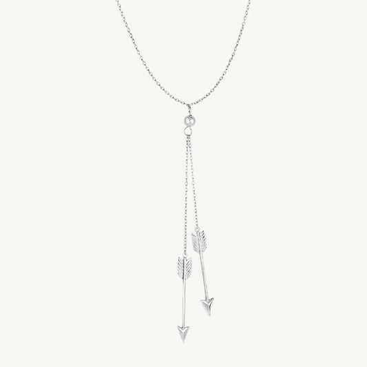 "Sterling silver necklace with polished arrow pendant, 18 inches long, secured with a lobster clasp"