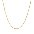 "14k yellow gold solid rope chain with diamond cut finish, 1.4mm in width."