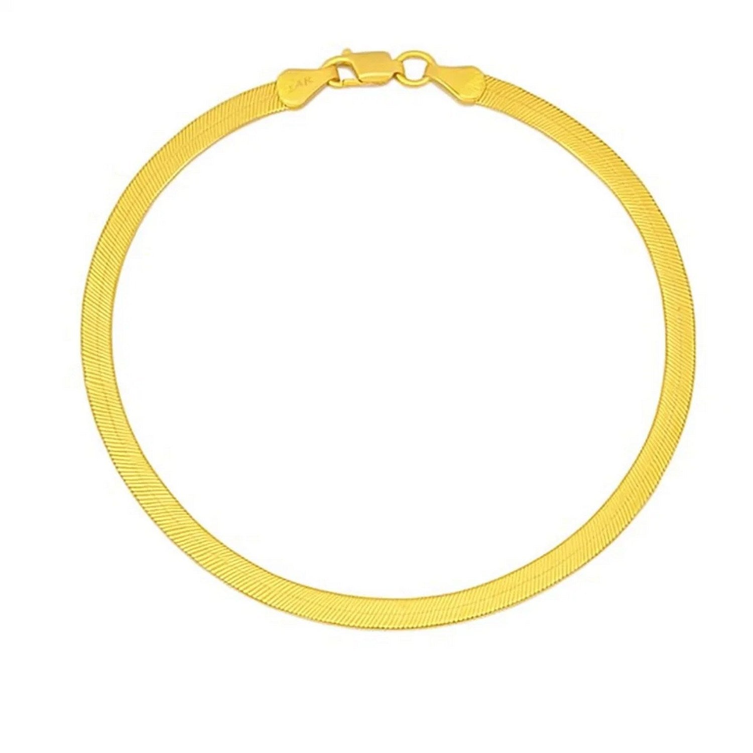 "Delicate 14K yellow gold super flex herringbone bracelet, 1.5mm wide with a lobster clasp"