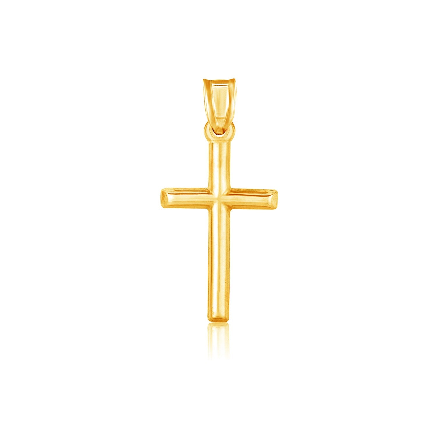 "High polish cross pendant crafted in yellow gold with a sleek, classic design"