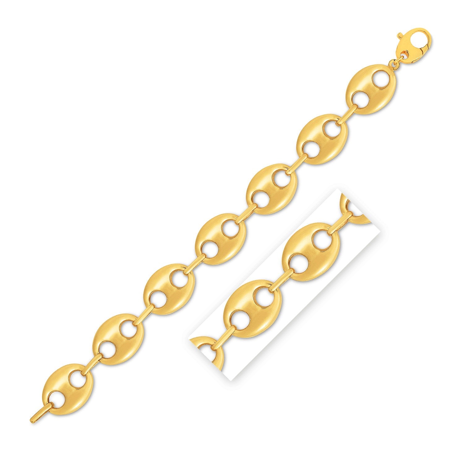 "Lite Puffed Mariner Link bracelet in 14K yellow gold with high polish finish and secure lobster clasp"