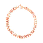 "Elegant 14K rose gold Cuban chain bracelet with polished links and lobster clasp, 7.25 inches long"