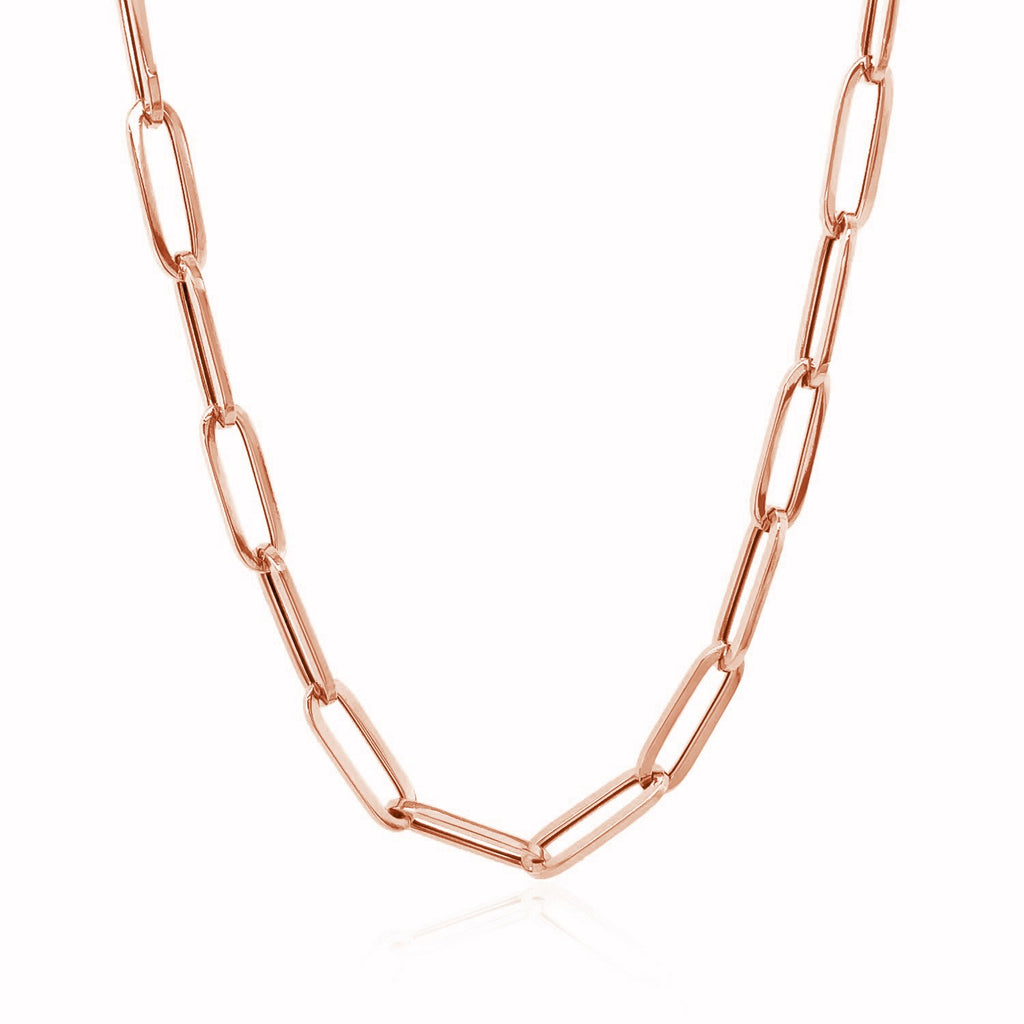 "14k rose gold paperclip chain with modern geometric links and a timeless polished shine"