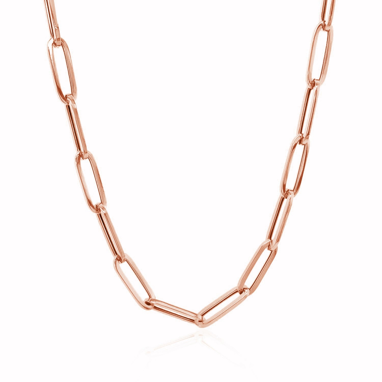 "14k rose gold paperclip chain with modern geometric links and a timeless polished shine"