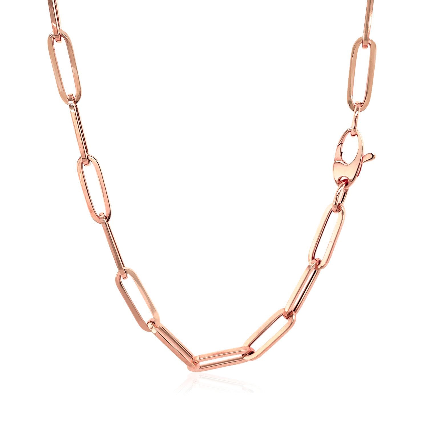 "14k rose gold paperclip chain with modern geometric links and a timeless polished shine"