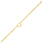 "Adjustable 10k yellow gold anklet with open heart motif and double rolo chain, 10 inches long with lobster clasp"