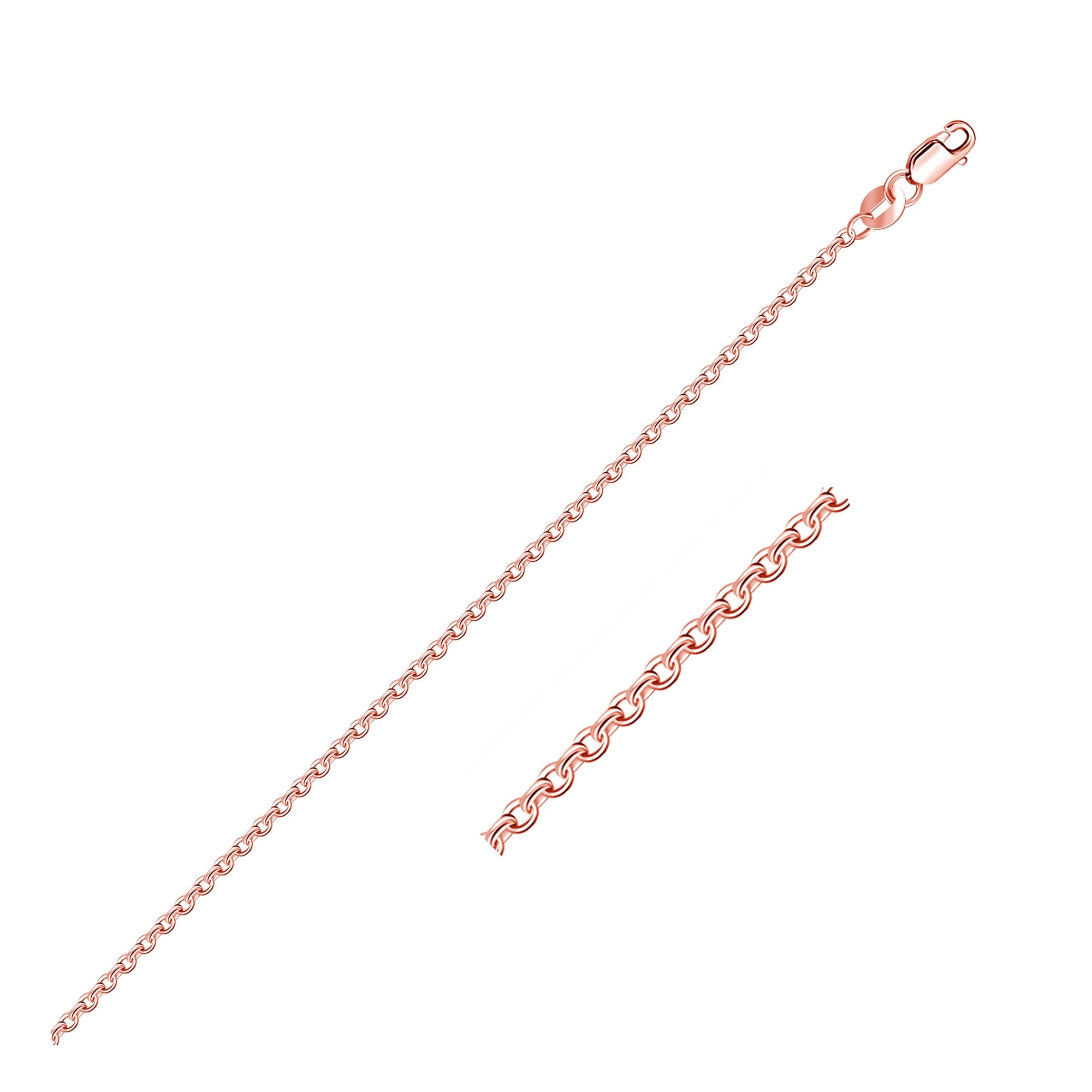 14k rose gold diamond-cut cable link chain, 1.30mm wide.
