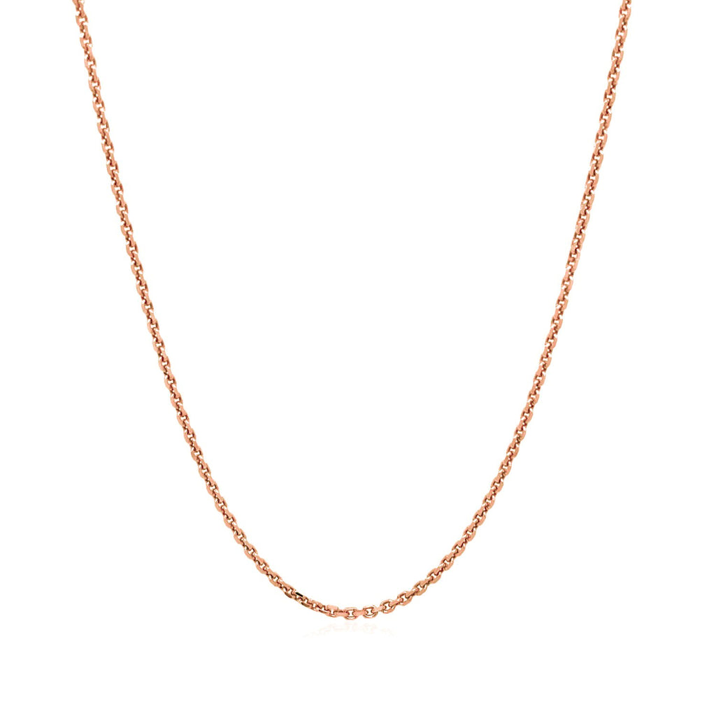 14k rose gold diamond-cut cable link chain, 1.30mm wide.