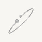 14k white gold Diamond Cluster bangle with pavé-set diamonds on two round discs, high polish finish.