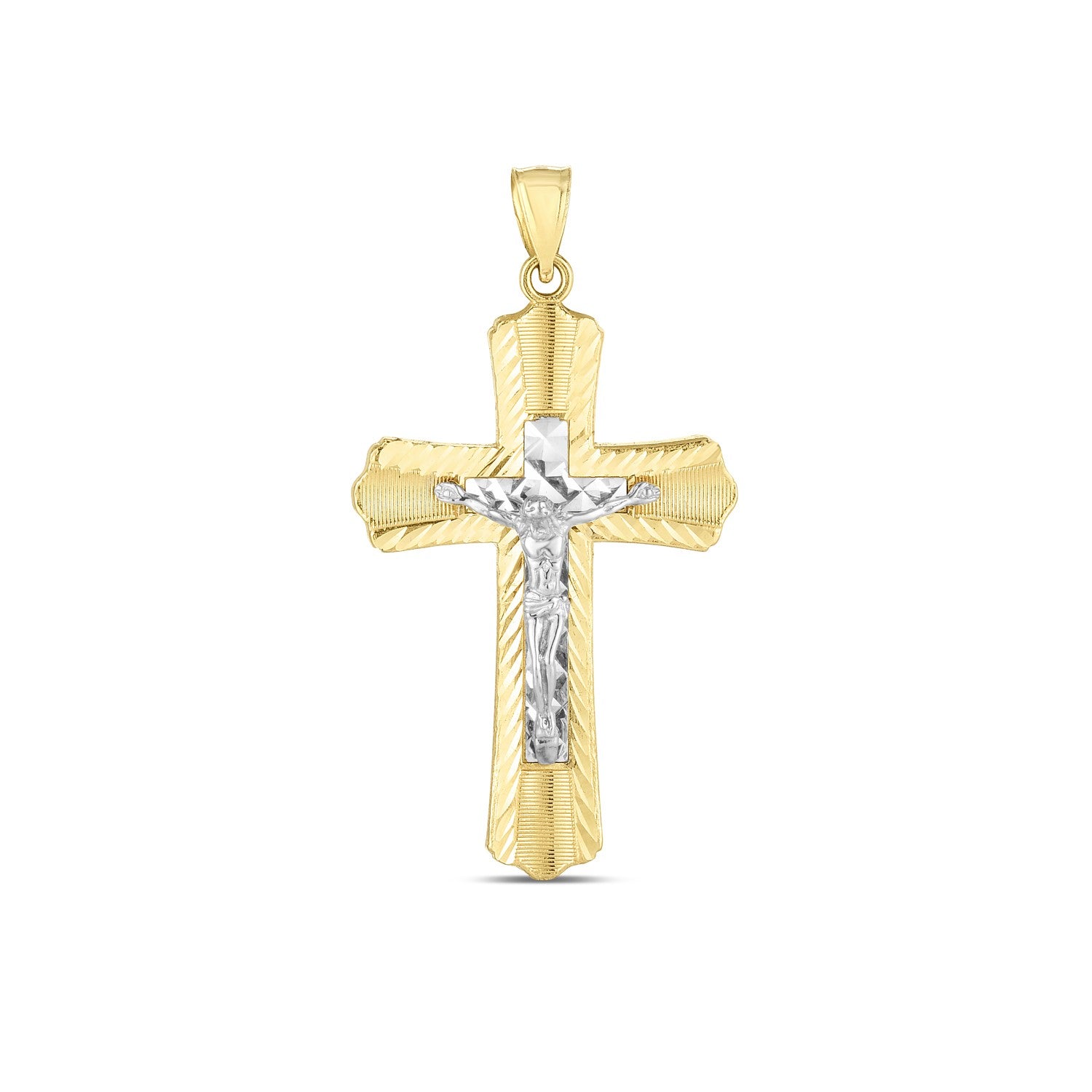 "14k Yellow and White Gold Two-Tone Diamond Cut Pendant with high polish finish and sleek bail"