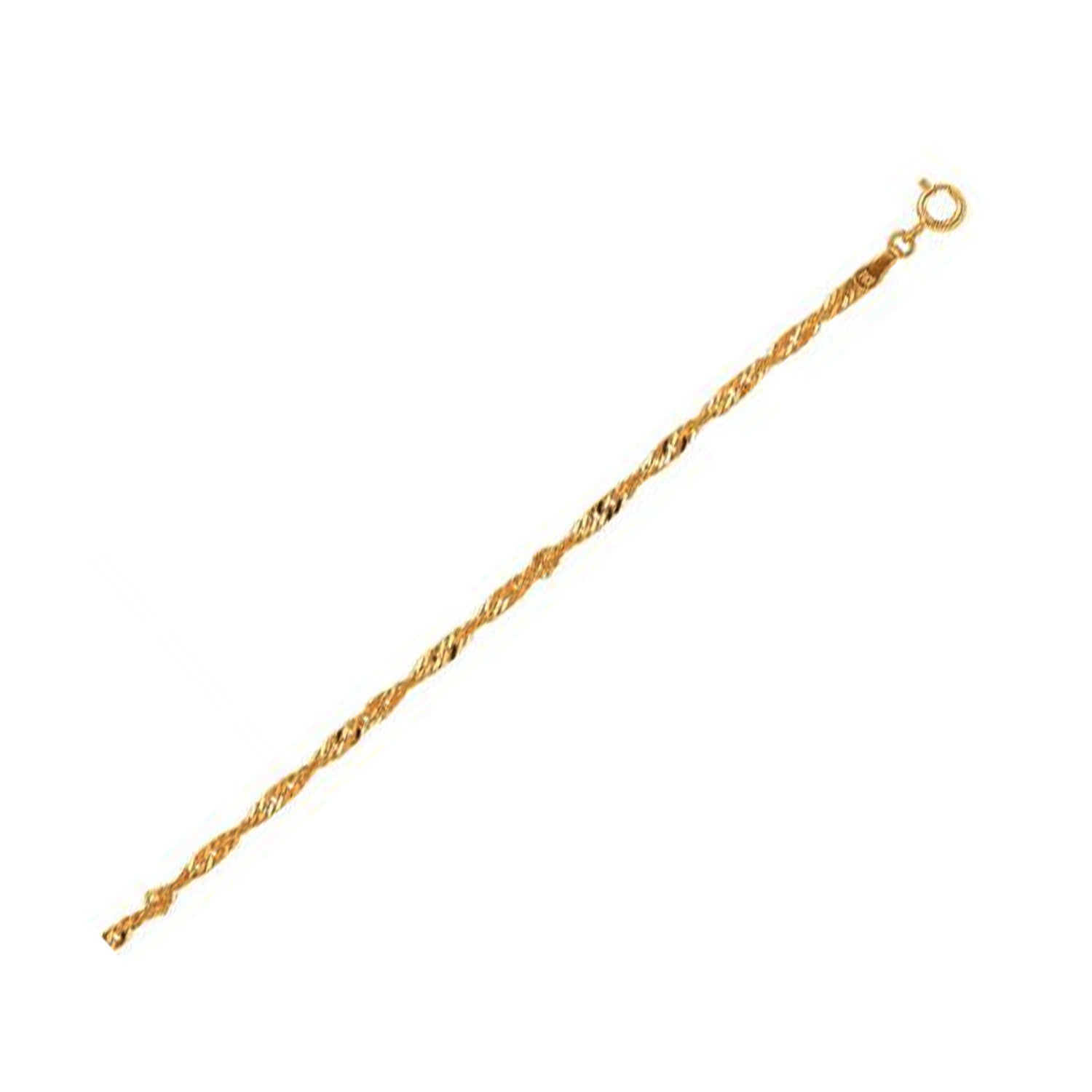 "10k Yellow Gold Singapore Anklet with 2.2mm width and spring ring clasp, crafted for a delicate shine"