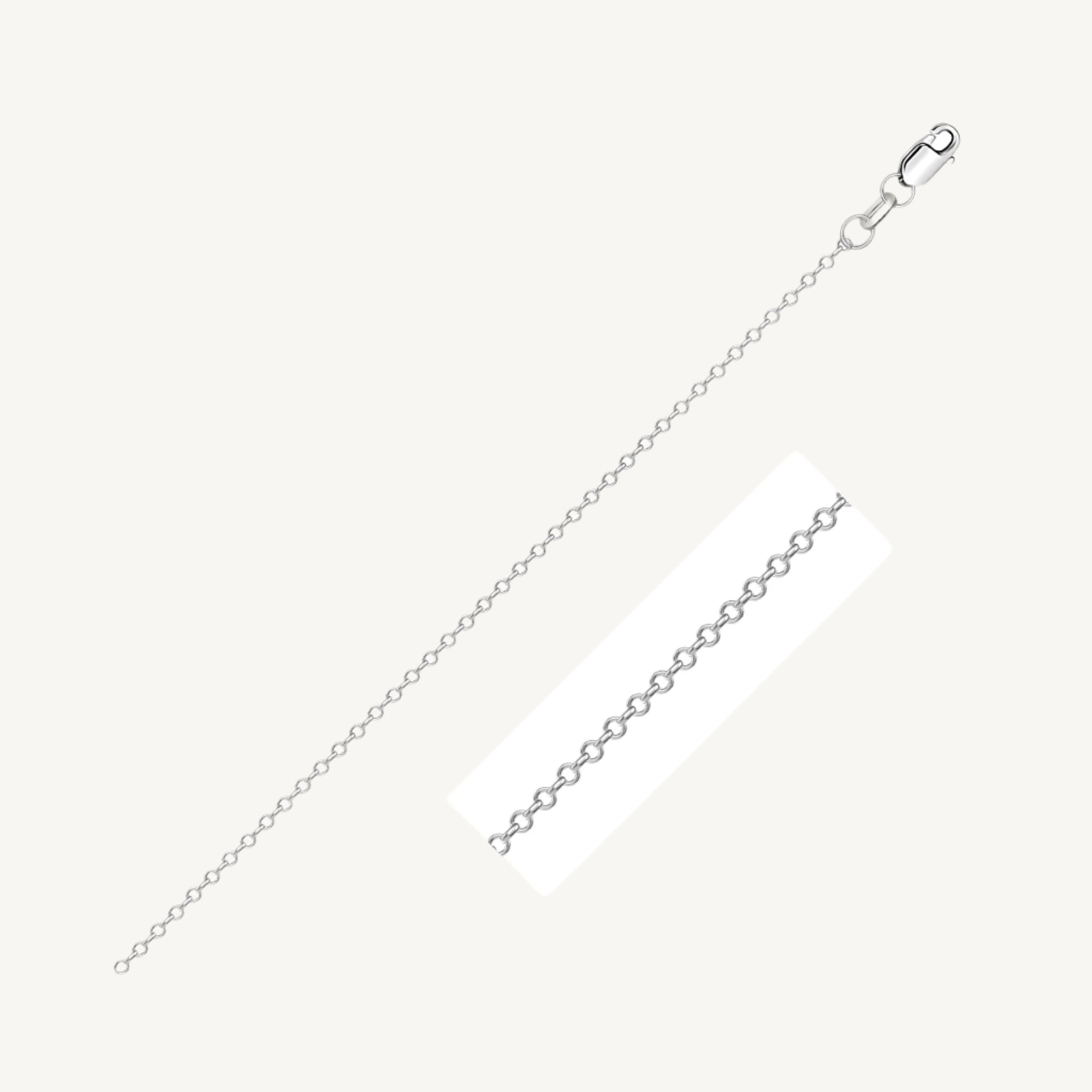 10k white gold diamond cut cable link chain with 0.87mm width, displayed on a neutral background.