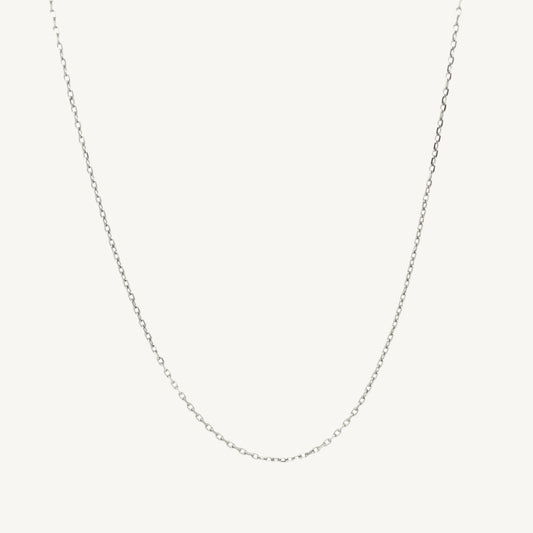 10k white gold diamond cut cable link chain with 0.87mm width, displayed on a neutral background.