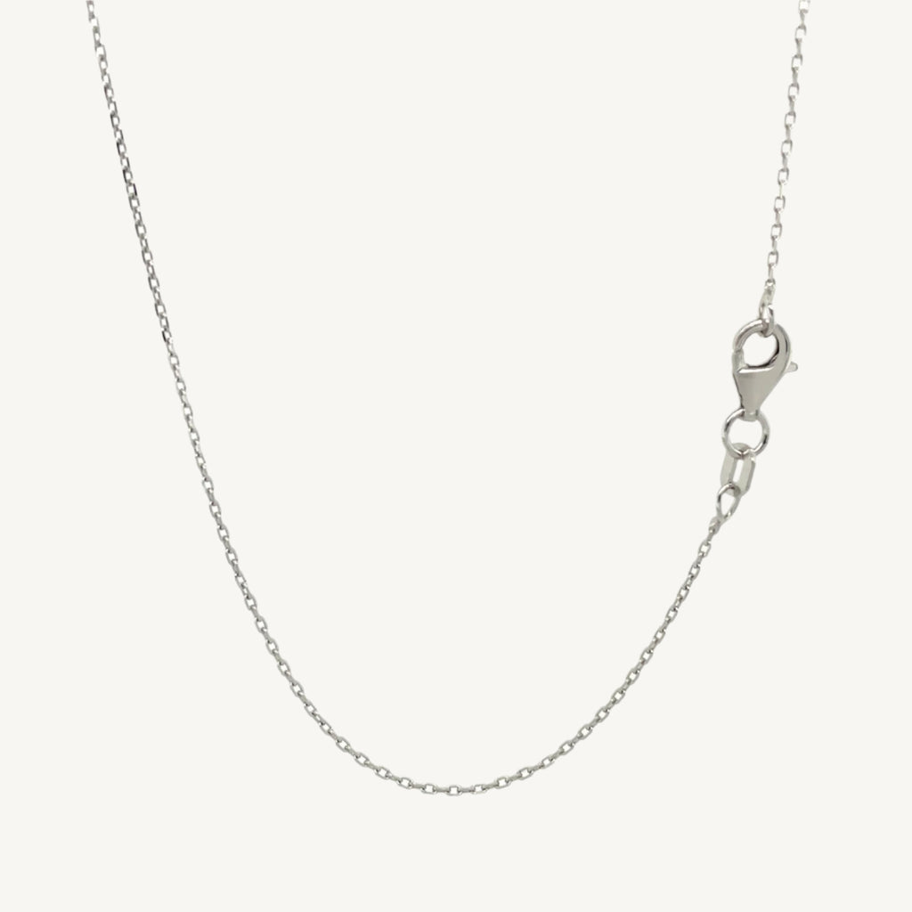 10k white gold diamond cut cable link chain with 0.87mm width, displayed on a neutral background.