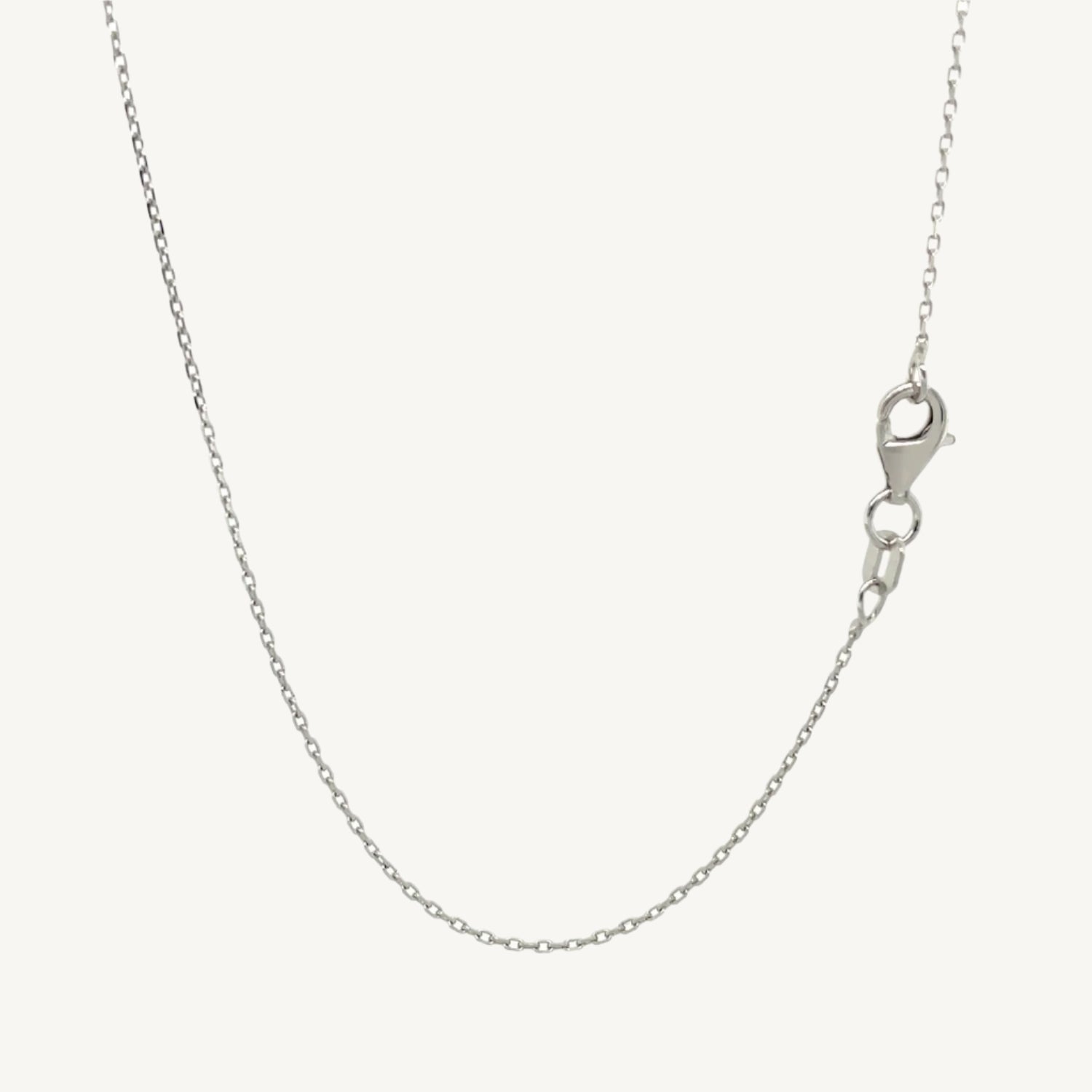 10k white gold diamond cut cable link chain with 0.87mm width, displayed on a neutral background.