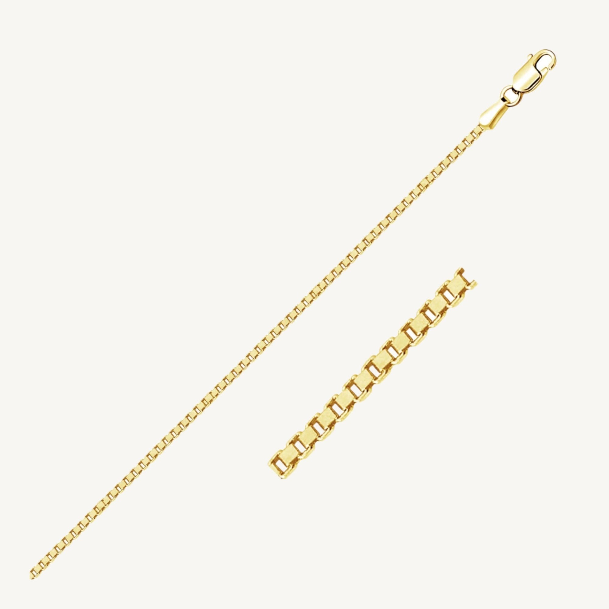 Classic 10K yellow gold box chain with a 1.4mm width, perfect for everyday elegance or layering.