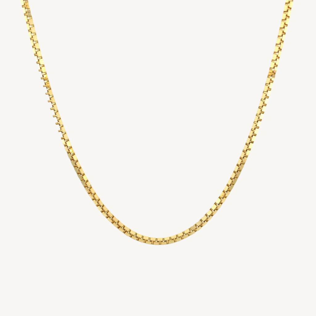 Classic 10K yellow gold box chain with a 1.4mm width, perfect for everyday elegance or layering.
