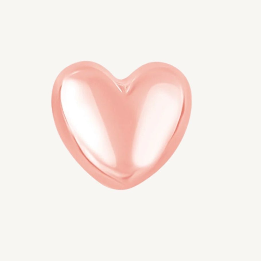 Elegant 14K rose gold earrings with a puffed heart design and a polished finish, secured with push backs.