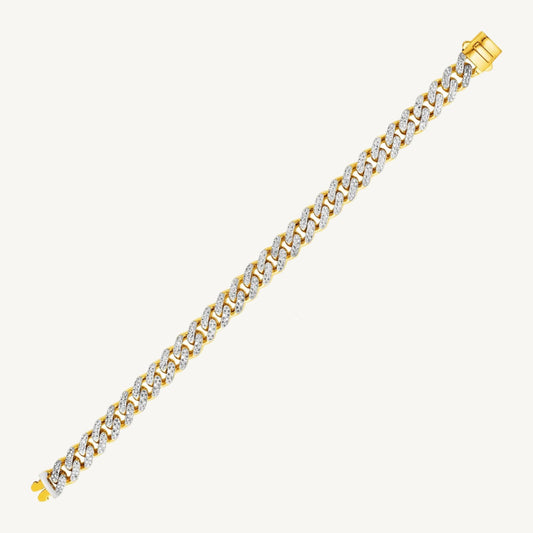 14K Two-Tone Gold Curb Chain Bracelet with Diamond Pavé – 8"