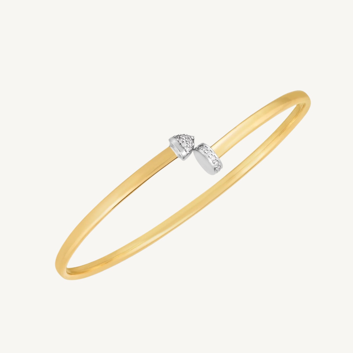 14k two-tone gold bangle with diamond-accented hardware design and 3.00 mm width.