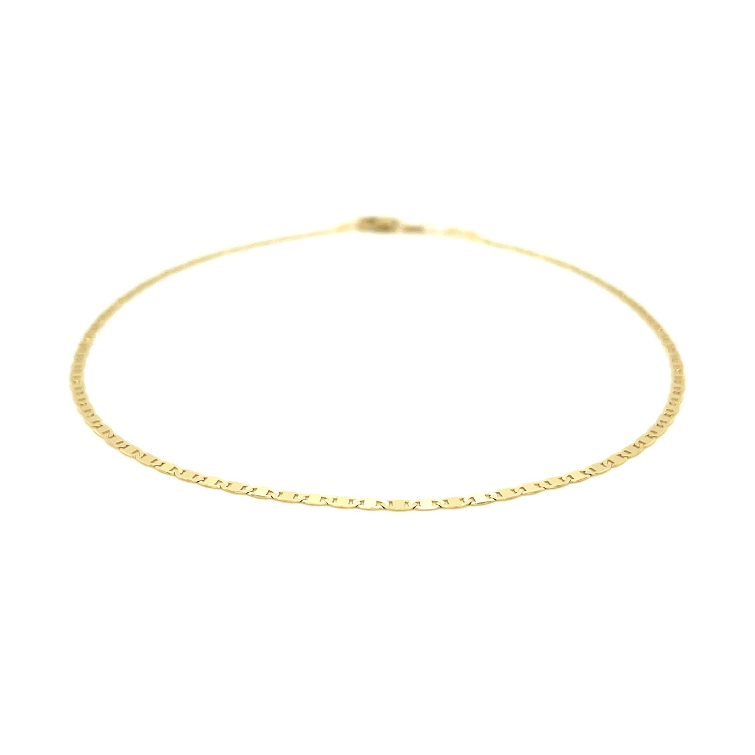 14k yellow gold mariner link anklet with 1.7mm width and delicate shine.