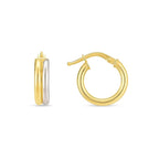 14k two-tone gold double round hoop earrings in yellow and white gold.