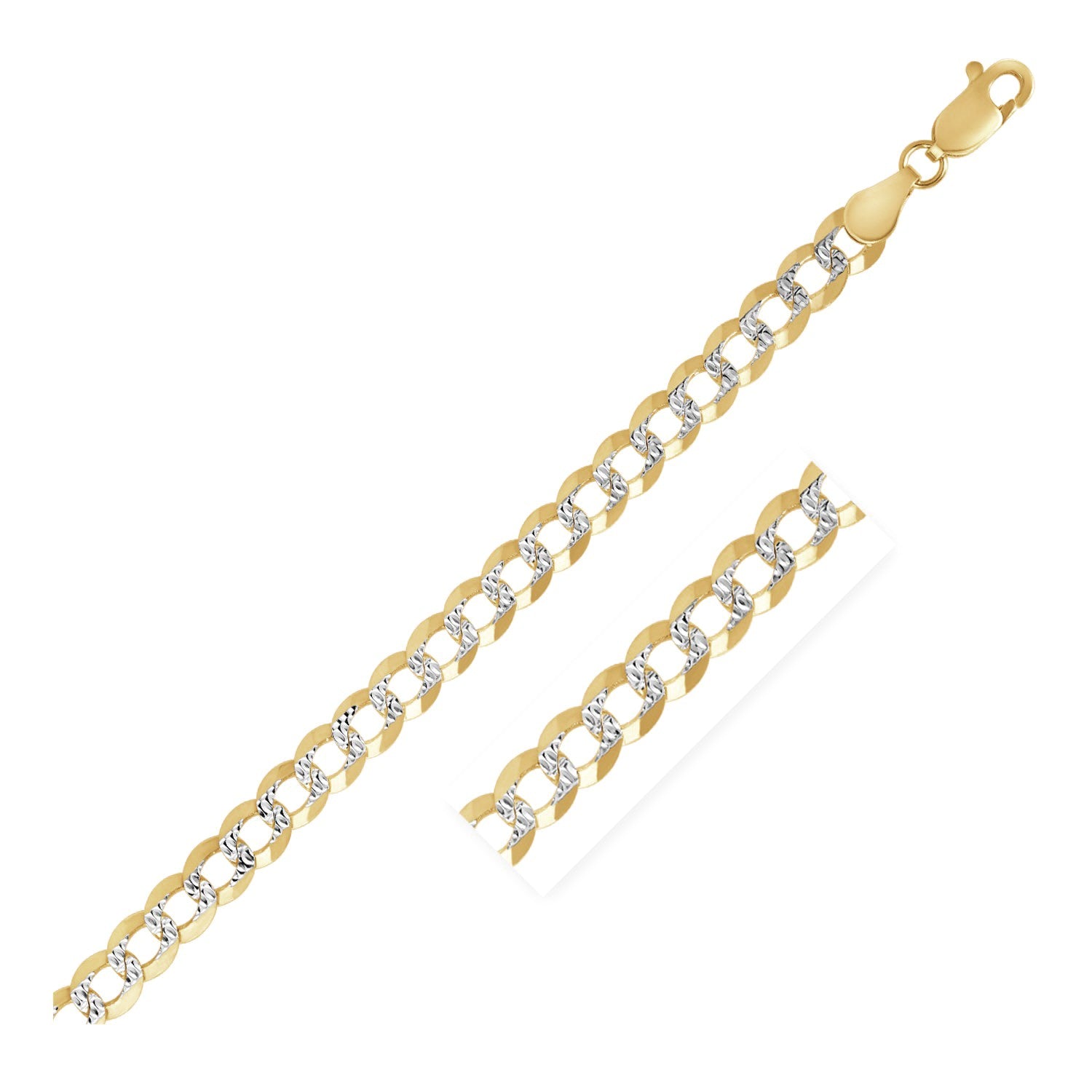14k two-tone gold pave curb chain with 3.60 mm width, featuring yellow and white gold finish.