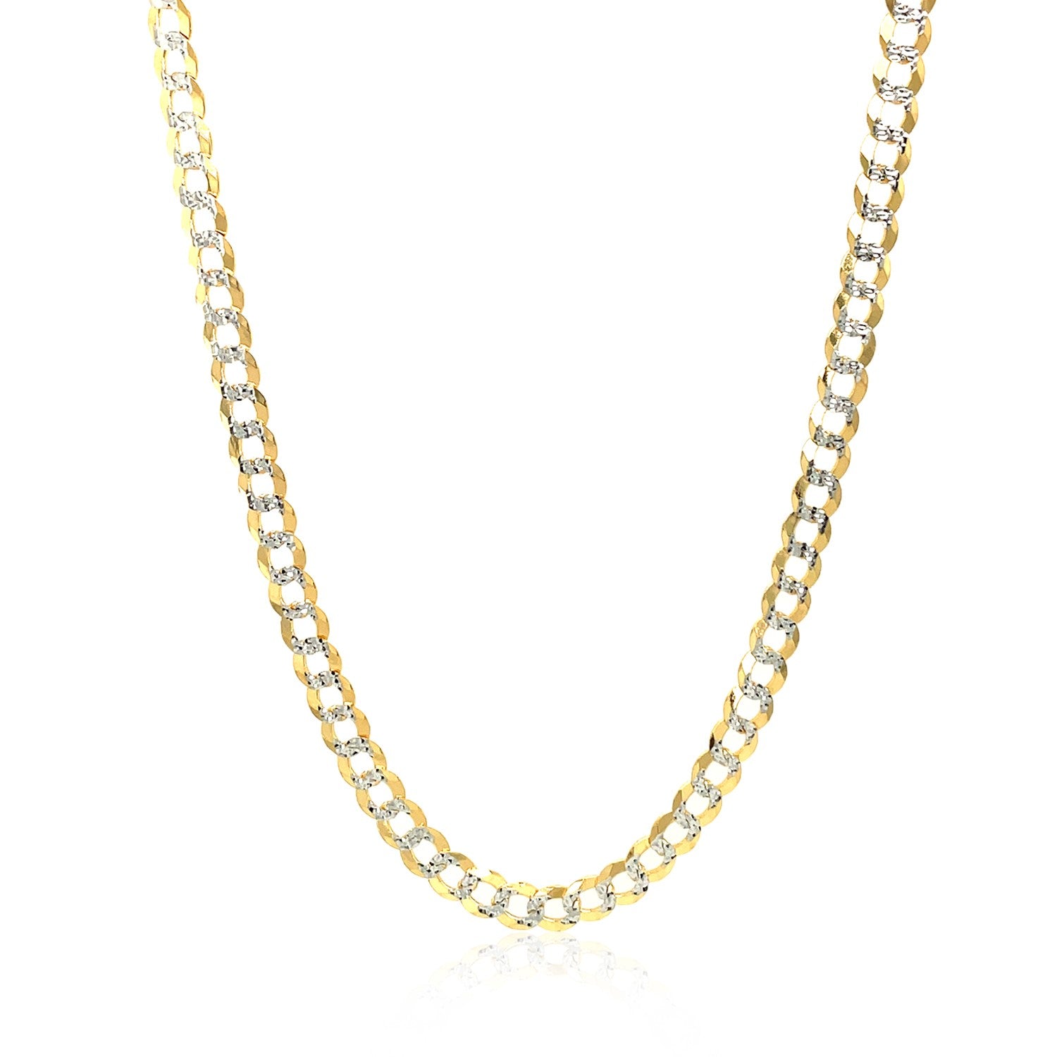 14k two-tone gold pave curb chain with 3.60 mm width, featuring yellow and white gold finish.