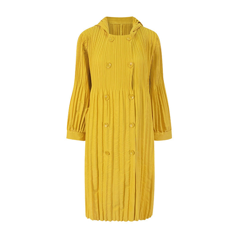 Yellow ribbed dress with buttons on a white background
